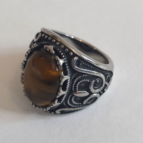 424- Tiger Eye Natural Gemstone Handmade Men's Ring Size 10 NWT - Picture 2 of 7